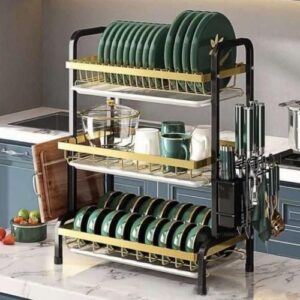 3 Layer Dish Drainer With Utensils Holder