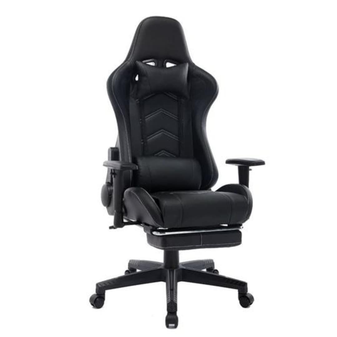 Furgle Ergonomic Gaming Chair With Footrest - Full Black - Image 2
