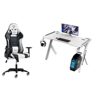 Office Chair With Table For Laptop/Desktop- Black & White